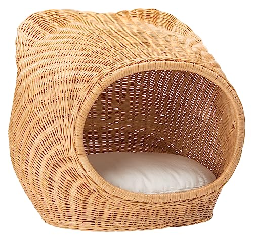 SAFAVIEH Home Collection Toru Honey Rattan/White Cushion Dome Cat Bed