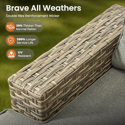6 Piece Patio Sectional Furniture, Rattan Wicker Coversation Couch Set, Outdoor Sofa Set for Outside Porch Balcony Backyard Pool,Dark Grey