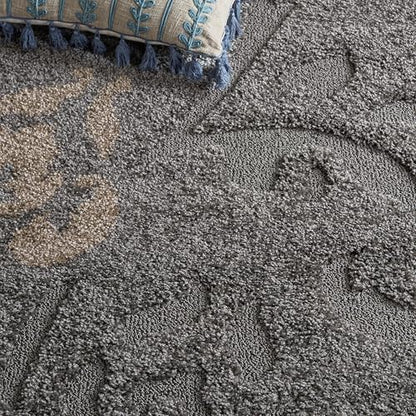 SAFAVIEH Florida Shag Collection Area Rug - 8'6" x 12', Grey & Beige, Floral Design, Non-Shedding & Easy Care, 1.2-inch Thick Ideal for High Traffic Areas in Living Room, Bedroom (SG458-8013)