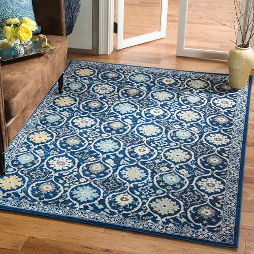 SAFAVIEH Evoke Collection Area Rug - 5'3" x 7'6", Royal & Ivory, Shabby Chic Oriental Design, Non-Shedding & Easy Care, Ideal for High Traffic Areas in Living Room, Bedroom (EVK210A)