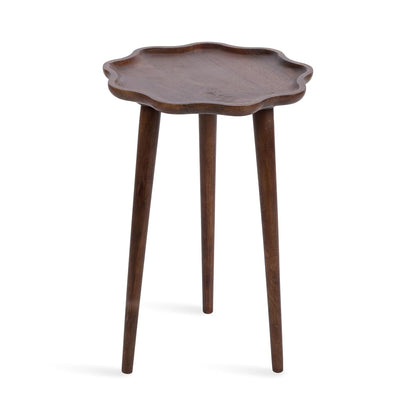 Alezar Modern Wooden Round Side Table, 15 x 15 x 22, Walnut Brown, Mid-Century Solid Wood End Table with Wavy Edge for Bedroom Nightstand or Living Room Accent Table