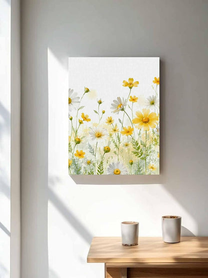 NuYeBiofx Garden Flowers Daisy Canvas Wall Art Prints,30"x20" Framed Picture Artwork Minimalist Pastoral Floral Art Printed Canvas Oil Painting for Living Room Bedroom Office,Ready to Hang