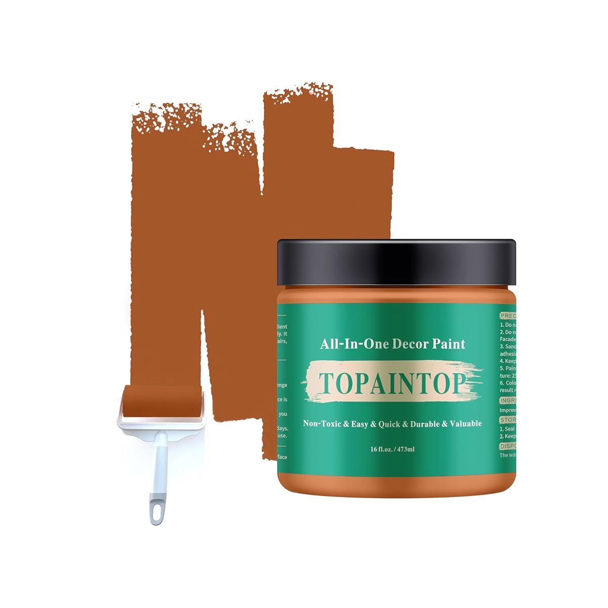 All-in-One Water-Based Wood Refinishing Paint - Low VOC, Fast-Drying, for Furniture, Cabinets & Doors - Easy Furniture Makeovers, with Paint Roller (Orange Brown, 16 Fl Oz)