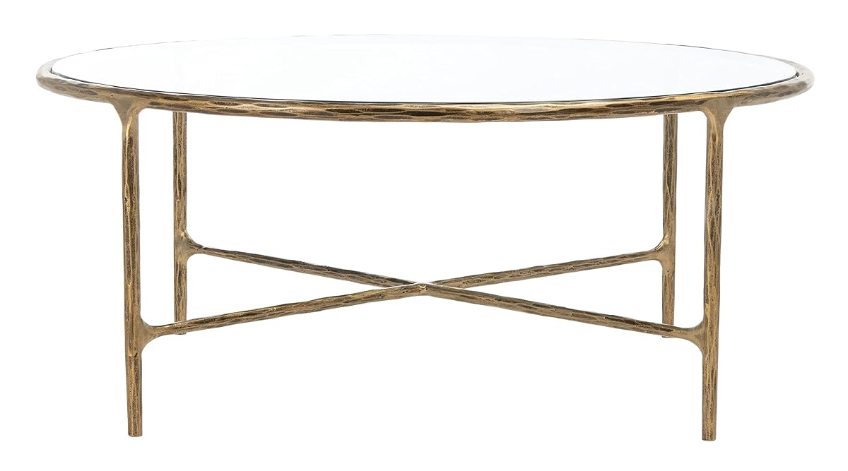 SAFAVIEH Couture Home Collection Jessa Brass Metal/Tempered Glass Top Round Coffee Table (Fully Assembled)