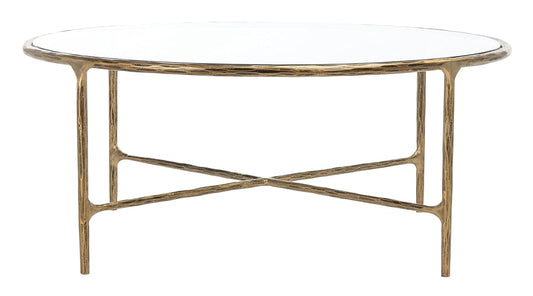 SAFAVIEH Couture Home Collection Jessa Brass Metal/Tempered Glass Top Round Coffee Table (Fully Assembled)