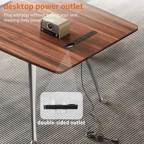Writing Computer Desk, 60-Inch Large Executive Desk Office Workstation with Chrome-Plated Legs and Built-in Power Outlet, Writing Table Business Furniture, Modern Minimalist Style for Home Office