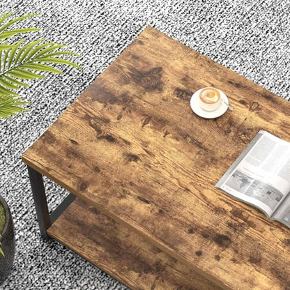 Modern Coffee Table, Rustic Wood and Metal Living Room Table with Storage Shelf, Industrial Rectangle Center Table, 47 Inch Brown