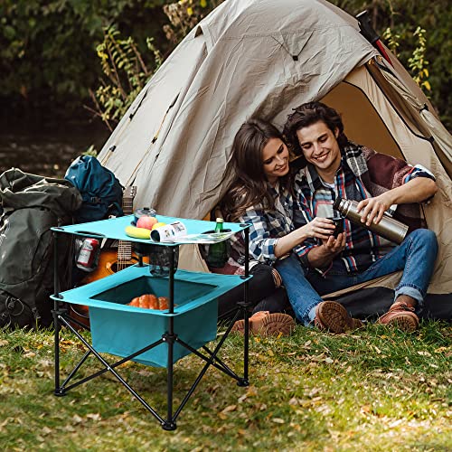 Portable Camping Picnic Table, Lightweight Folding Beach Table with 4 Cup Holders and Carry Bag for Camp, Travel, Fishing, and Outdoor Activities