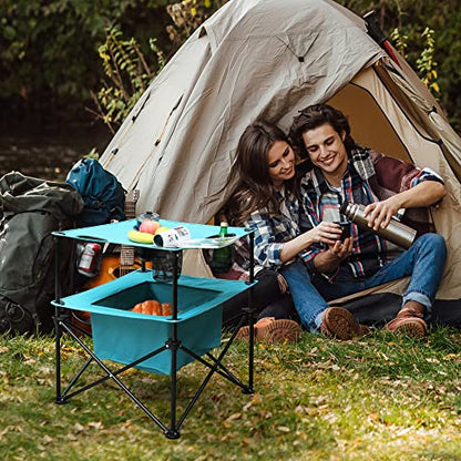 Portable Camping Picnic Table, Lightweight Folding Beach Table with 4 Cup Holders and Carry Bag for Camp, Travel, Fishing, and Outdoor Activities