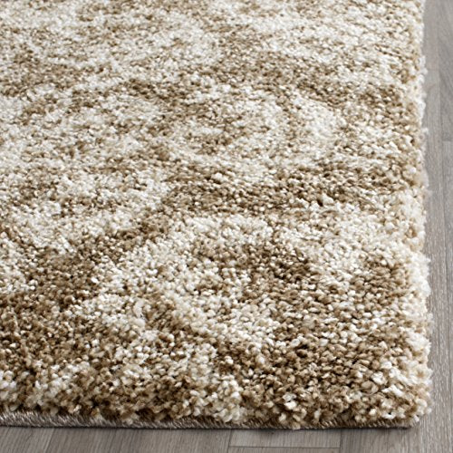 SAFAVIEH Florida Shag Collection Runner Rug - 2'3" x 17', Beige & Cream, Damask Design, Non-Shedding & Easy Care, 1.2-inch Thick Ideal for High Traffic Areas in Living Room, Bedroom (SG460-1311)