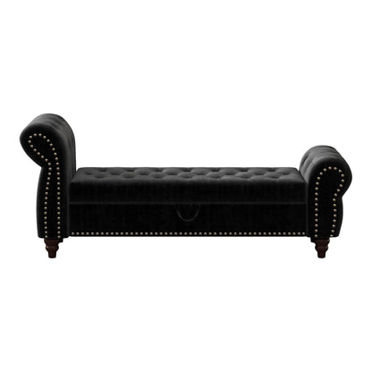 64.5" Bed Bench for Bed Room Nails Tufted Chaise of Lounge with Storage Velvet