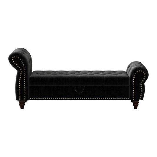 64.5" Bed Bench for Bed Room Nails Tufted Chaise of Lounge with Storage Velvet