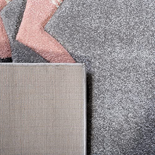 SAFAVIEH Carousel Kids Collection Accent Rug - 3'3" x 5'3", Grey & Pink, Non-Shedding & Easy Care, Ideal for High Traffic Areas for Boys & Girls in Playroom, Nursery, Bedroom (CRK163F)
