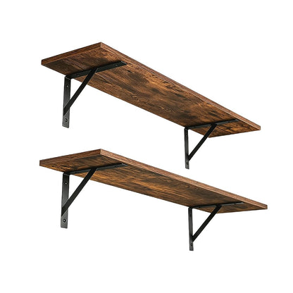 Wall Shelves, 23.6 x 7.9 x 6.1 Inch Floating Shelves for Wall, Easy-to-Install Wall Storage Ledges with Sturdy Metal Brackets for Living Room, Bathroom, Kitchen, Rustic Brown