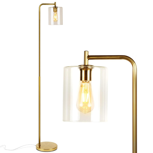 Elizabeth LED Floor lamp, Tall Lamp with Glass Shade & Edison Bulb, Industrial Lamp for Living Rooms & Offices, Vintage Standing Lamp for Bedroom in Farmhouse or Rustic Style - Gold