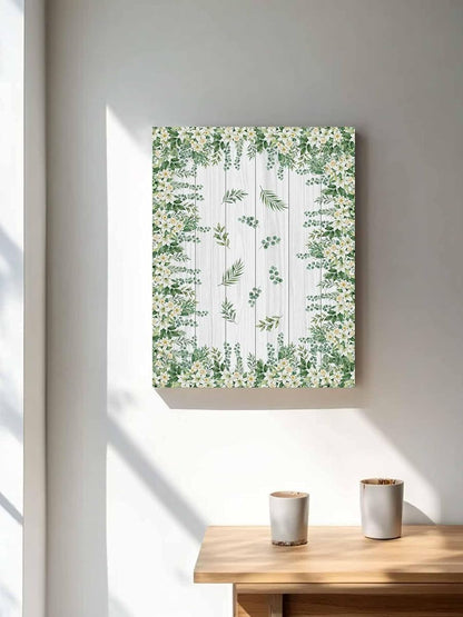 NuYeBiofx Country White Green Flower Leaf Canvas Wall Art Prints,30"x20" Framed Picture Artwork Farmhouse Wood Board Plant Printed Canvas Oil Painting for Living Room Bedroom Office,Ready to Hang