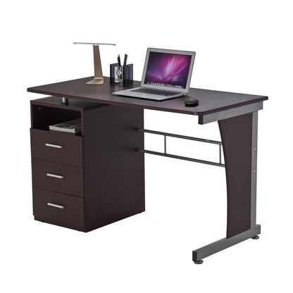 48" W Computer Desk with Drawers, Home Office Desk with Storage, Heavy Duty and Water Resistant Study Table, Chocolate Brown
