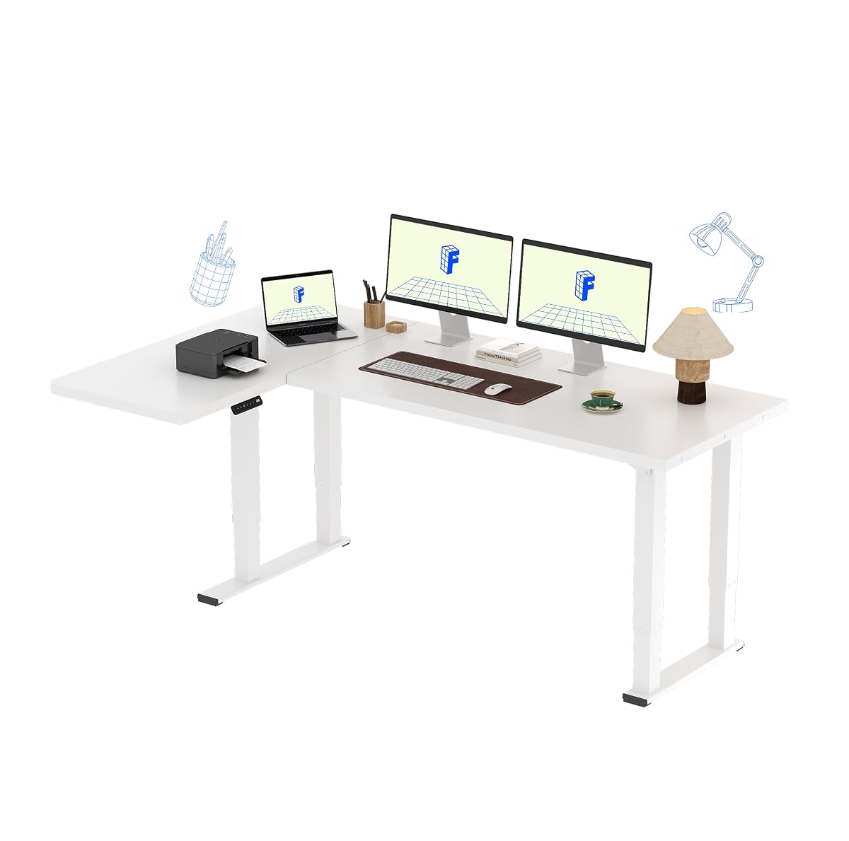 FLEXISPOT 4-Leg L-Shaped Standing Desk, 71 x 43 Inches, White