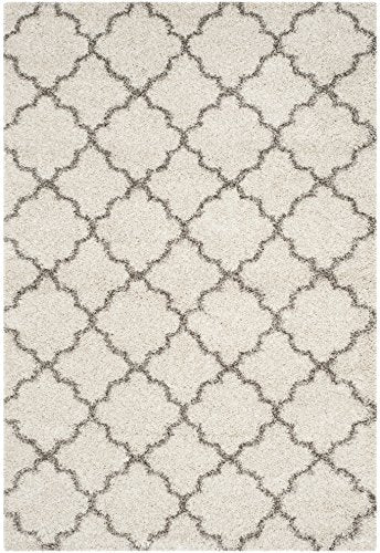 SAFAVIEH Hudson Shag Collection Area Rug - 5'3" x 7'6", Ivory & Grey, Moroccan Trellis Design, Non-Shedding & Easy Care, 2-inch Thick Ideal for High Traffic Areas in Living Room, Bedroom (SGH282A)