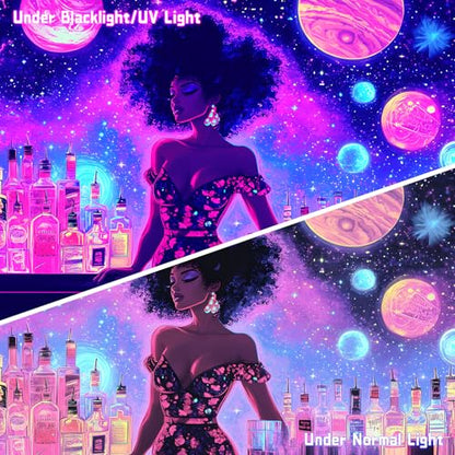 Blacklight Tapestry, Glow In The Dark Tapestries, UV Reactive Cool Girl Wall Art, Mushroom Wonderland Tapestry, Rabbits Wall Hanging for Bedroom, Dorm and Living Room Wall Decoration 79L x 59W
