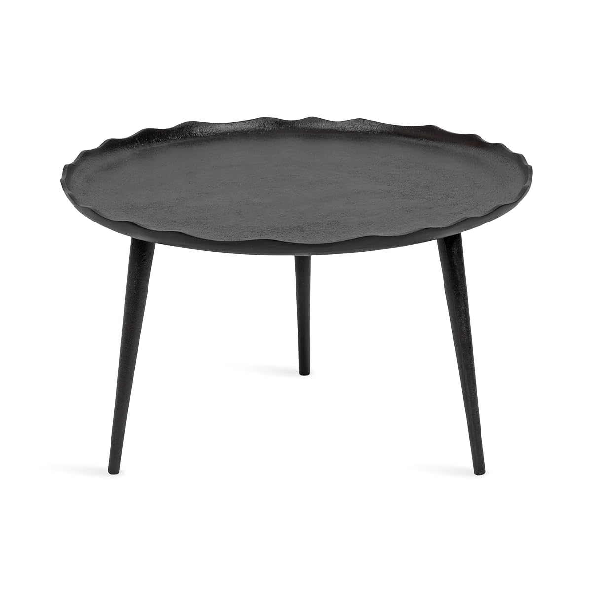 Alessia Modern Round Metal Coffee Table; 26 x 26 x 16; Black; Sand Cast Aluminum Coffee Table with Raised Deckled Edge for Storage and Display