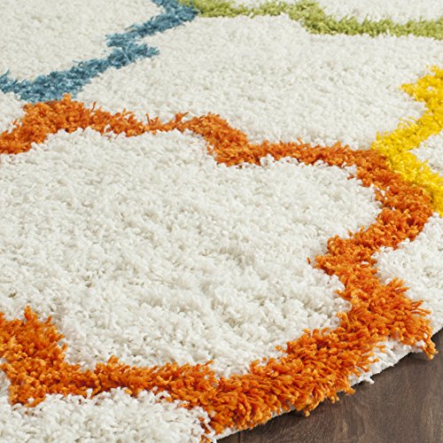 SAFAVIEH Kids Shag Collection Area Rug - 5'3" x 7'6", Ivory & Multi, Rainbow Trellis Design, Non-Shedding & Easy Care, 2-inch Thick Ideal for High Traffic Areas in Living Room, Bedroom (SGK569A)