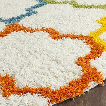 SAFAVIEH Kids Shag Collection Area Rug - 5'3" x 7'6", Ivory & Multi, Rainbow Trellis Design, Non-Shedding & Easy Care, 2-inch Thick Ideal for High Traffic Areas in Living Room, Bedroom (SGK569A)