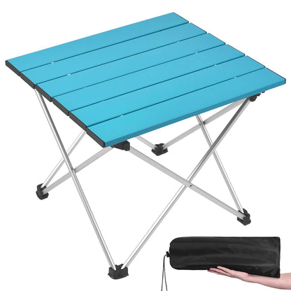 Portable Camping Table with Aluminum Table Top, Folding Beach Table Easy to Carry, Prefect for Outdoor, Picnic, BBQ, Cooking, Festival, Beach, Home (Deep Blue-S)