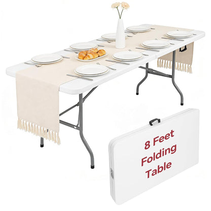 8 Foot Folding Table Portable, 8FT Folding Dining Table for Indoor Outdoor, Heavy Duty Fold-in-Half Plastic Long Large Rectangular Utility Card Tables for Picnic Camping Party, 95x29 inch