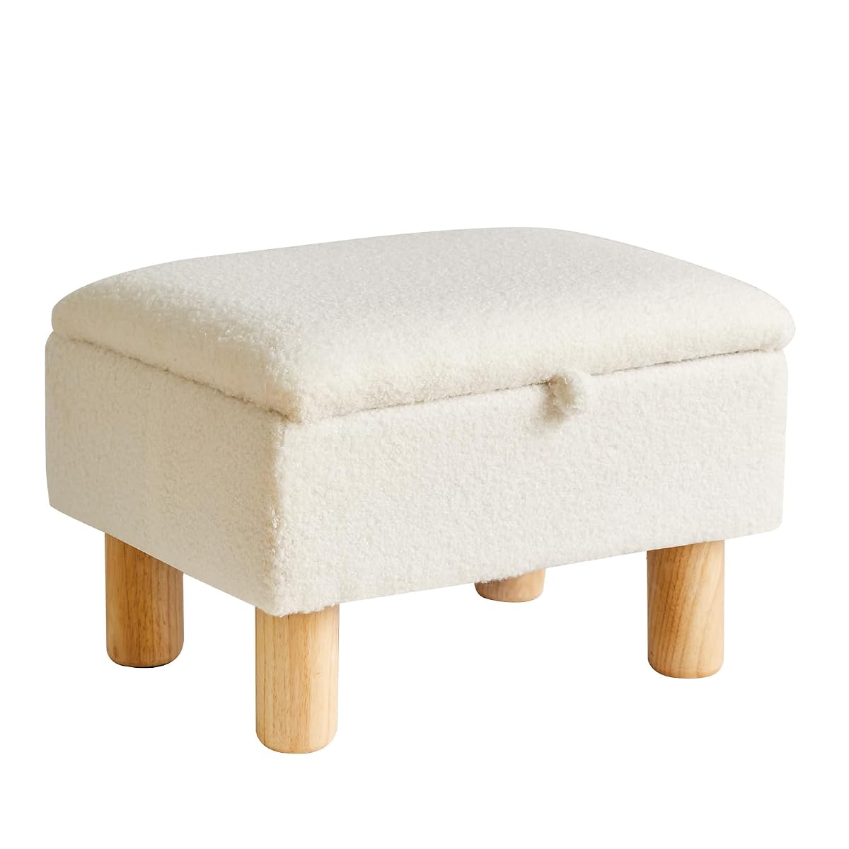 Ottoman with Storage, Small Foot Rest for Couch 16x12x9.5inch, Safety Hinge Flip Top Foot Stool Load up to 330lb for Living Room Dorm Teddy White YD-JD136W