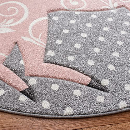 SAFAVIEH Carousel Kids Collection Area Rug - 6'7" Round, Grey & Ivory & Pink, Non-Shedding & Easy Care, Ideal for High Traffic Areas for Boys & Girls in Playroom, Nursery, Bedroom (CRK163G)