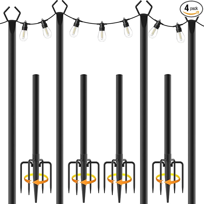 10Ft String Light Poles 4 Pack, Light Poles for Outside Lights, view 2