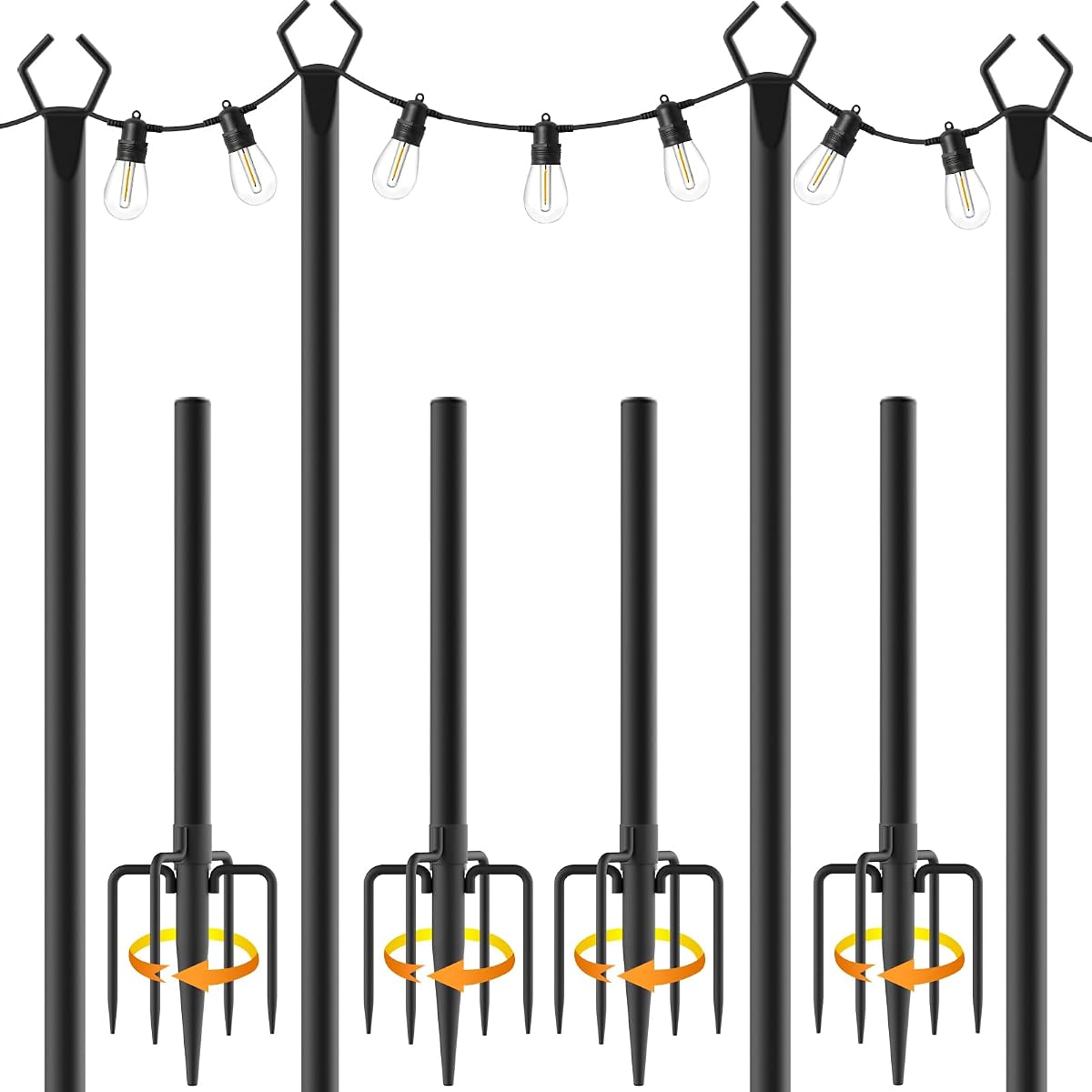 10Ft String Light Poles 4 Pack, Light Poles for Outside Lights