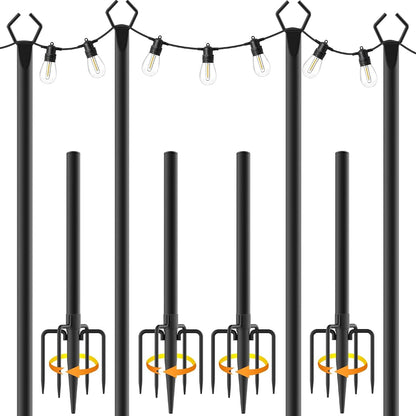 10Ft String Light Poles 4 Pack, Light Poles for Outside Lights