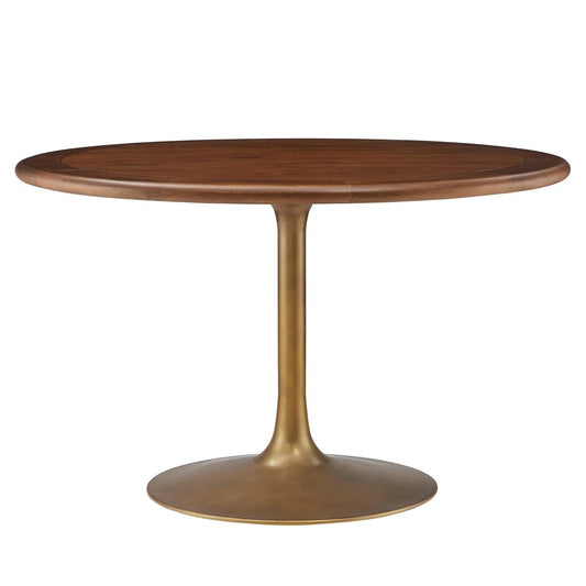 Lippa 48Inch Round Dining Table Pedestal Base Solid Wood Walnut Finish Modern Kitchen Room Entertaining Home Furniture Quality Stylish Elegant Durable Refined
