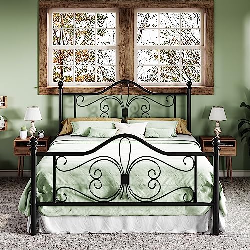 Metal Queen Platform Bed Frame, Butterfly Pattern Design, Black, view 2