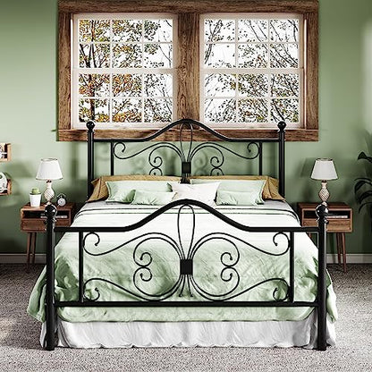 Metal Queen Platform Bed Frame, Butterfly Pattern Design, Black, view 2