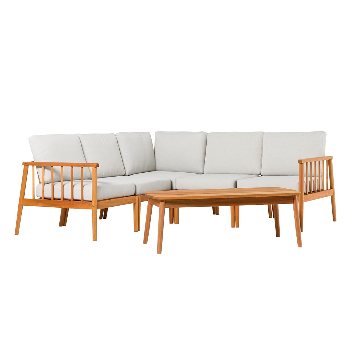 Dekian Modern 6-Piece Spindle-Side Solid Acacia Patio Sectional, Natural