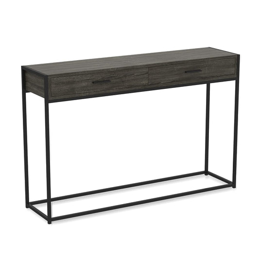 & Co. - Dark Grey Console Table with Black Metal Leg, Hallway Table with Drawers, Use As Doorway Table, Hallway Desk, or Accent Furniture for Decorating Foyer, 48 x 12 x 32 Inches