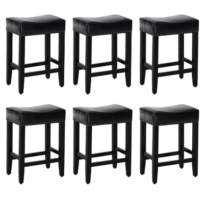 Bar Stools Set of 6,25.7 inch Counter Height Bar Stools,Upholstered Kitchen Barstools with Solid Wooden Legs, Saddle Stools for Kitchen Island, Bar, Cafe, Black