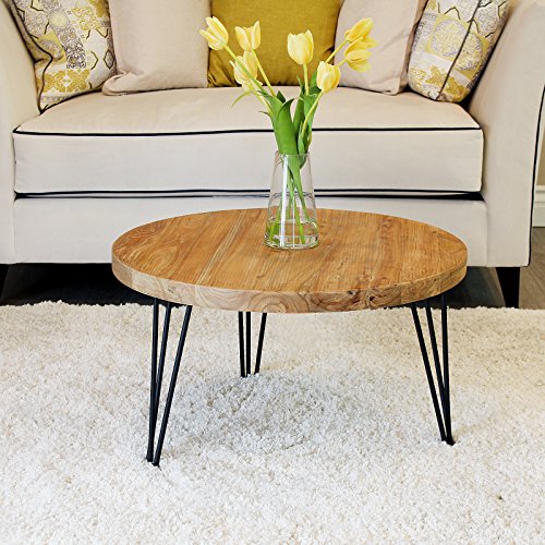 Reclaimed Old Elm Round Coffee Table 27.5"x27.5"x16" H Rustic Vintage Accent Table for Living Room Patio Bedroom Home Office
