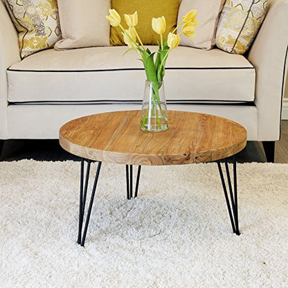 Reclaimed Old Elm Round Coffee Table 27.5"x27.5"x16" H Rustic Vintage Accent Table for Living Room Patio Bedroom Home Office