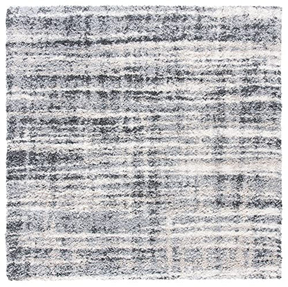 SAFAVIEH Fontana Shag Collection Area Rug - 5'3" Square, Grey & Ivory, Modern Design, Non-Shedding & Easy Care, 2-inch Thick Ideal for High Traffic Areas in Living Room, Bedroom (FNT856G)