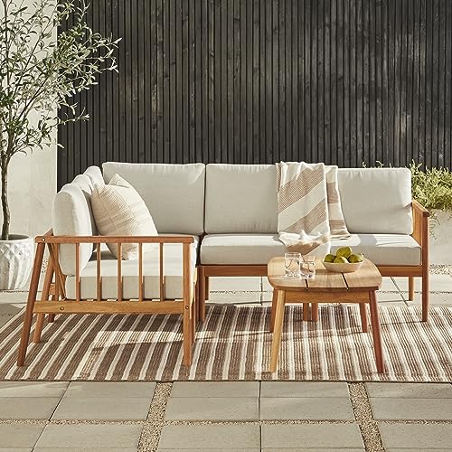 Dekian Modern 6-Piece Spindle-Side Solid Acacia Patio Sectional, Natural