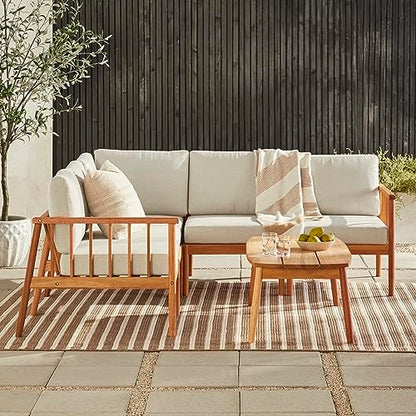 Dekian Modern 6-Piece Spindle-Side Solid Acacia Patio Sectional, Natural