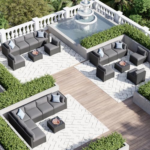 7 Piece Patio Furniture Set Wicker Rattan Patio Sectional Sofa Set Outdoor Seating Furniture with Thickened Cushion, Grey