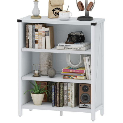 White Bookshelf, 3-Tier Wooden Bookcase with Adjustable Shelves, Small Farmhouse Floor Book Cases/Shelves with Open Storage for Home Office School Library Bedroom Kids