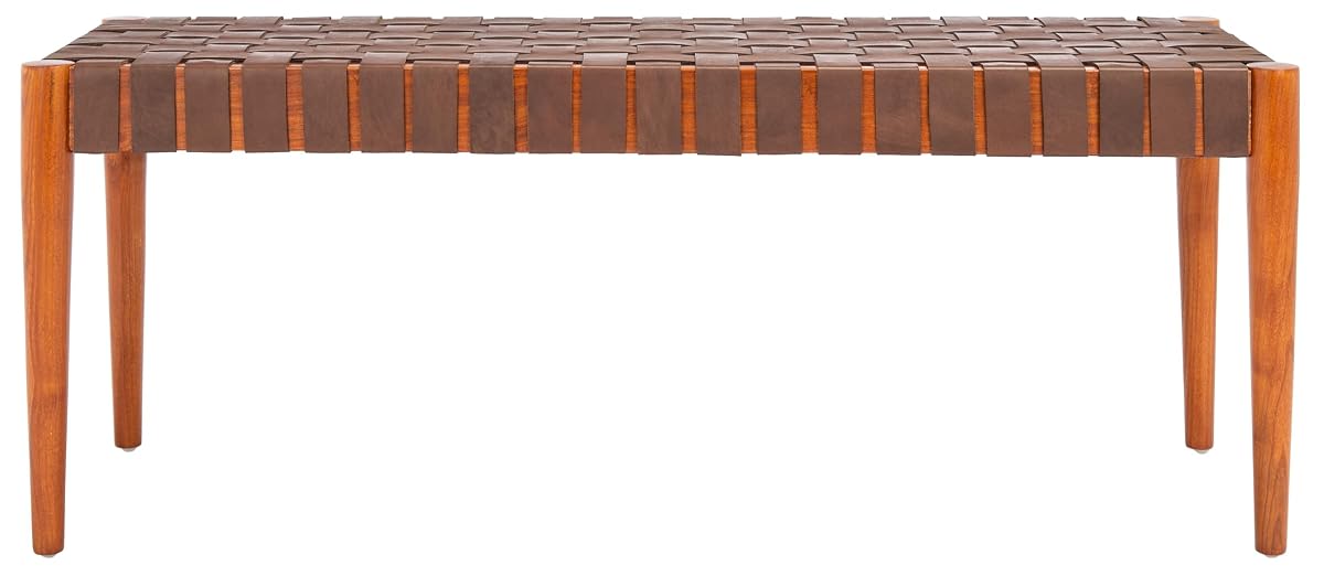 SAFAVIEH Amalia Wood Bench, 47" Mid-Century Cognac/Dark Brown BCH1001A