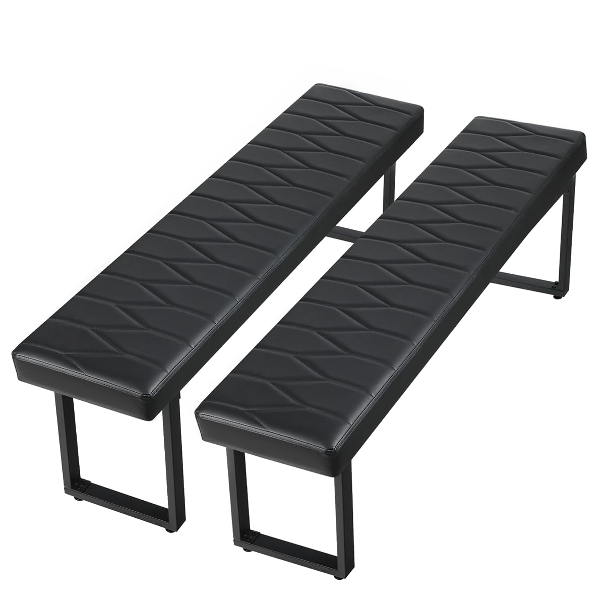 Black Faux Leather Benches Set of 2, 58 Inch Padded Seats