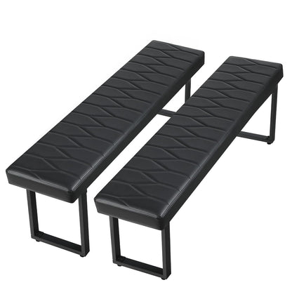 Black Faux Leather Benches Set of 2, 58 Inch Padded Seats